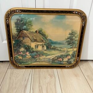 1940s “Cottage by the Lake" signed Kent Dhu framed art
